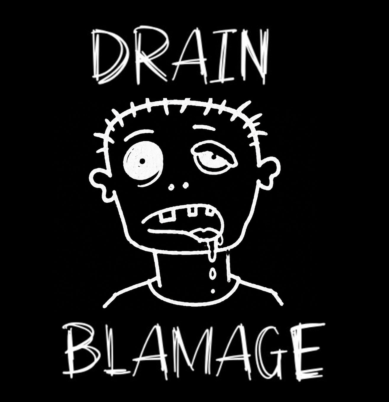 Drain Blamage — hand-drawn face and artist wordmark